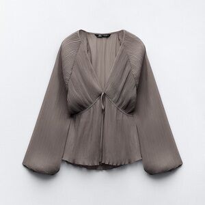 Zara Pleated V Neck Top